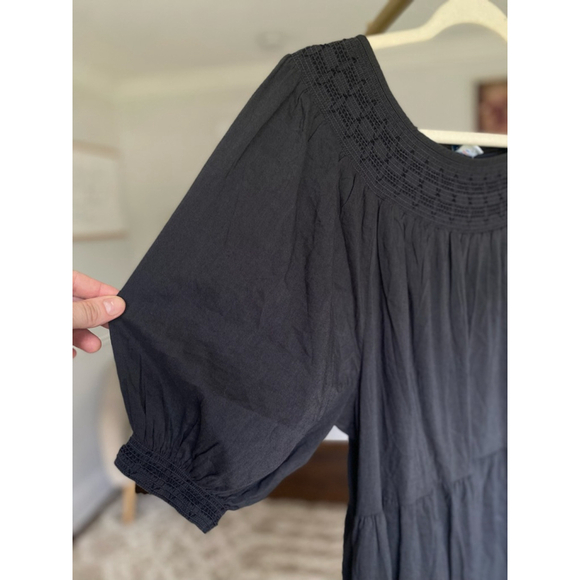 NWTs Old Navy Dark Gray Midi Dress Smocked Puff Sleeve Tiered L Tall Cottagecore - Picture 3 of 8